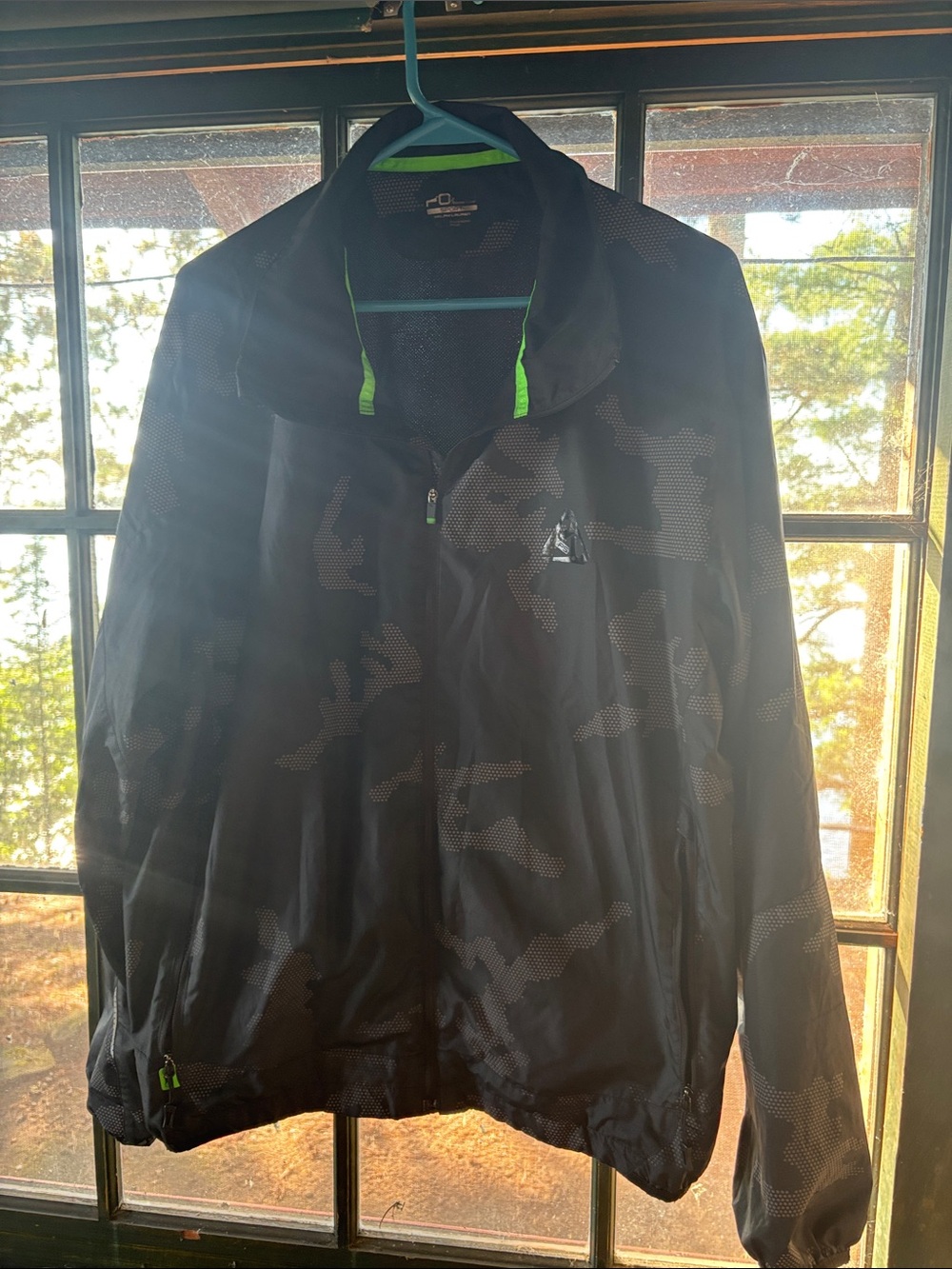 Men's Black Camouflage Lightweight Jacket with Lime Accents